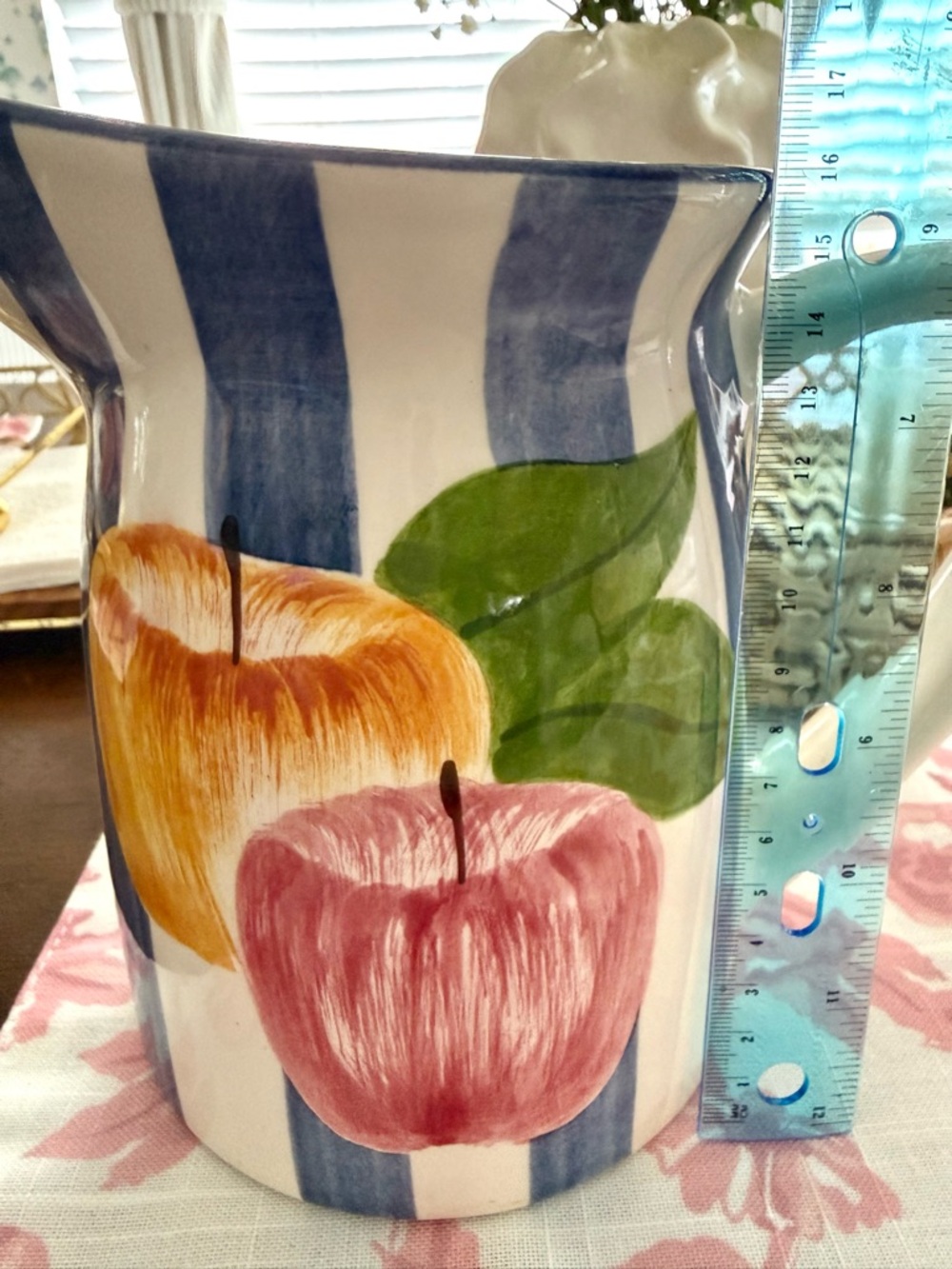 Laurie Gates Los Angeles Pottery Apple Pitcher - Blue & White Stripe - Vintage - Picture 7 of 8